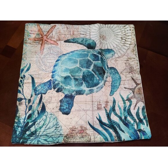 Decorative Throw Pillow Cover Case Turtle Beach Decor Nautical Coastal Cottage - Picture 8 of 11